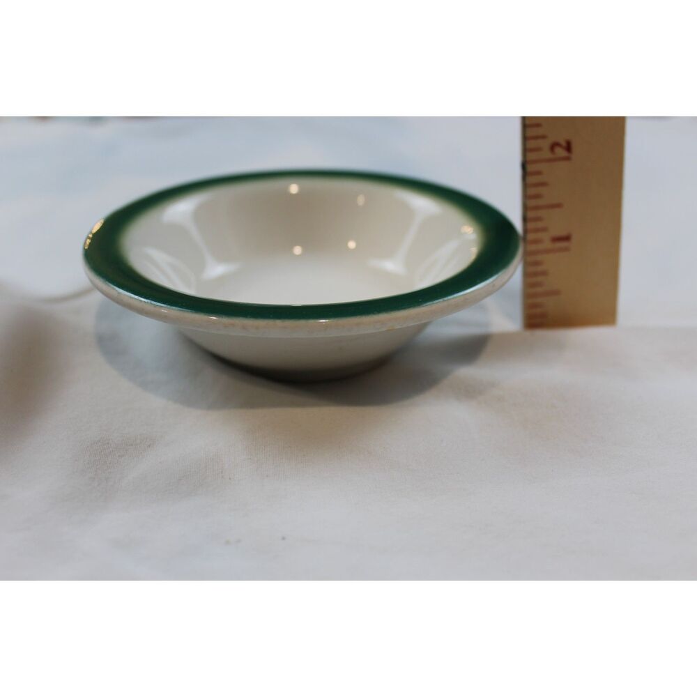 Set of 2 Vintage Buffalo China Restaurant Green Stripe Dessert Side Bowls